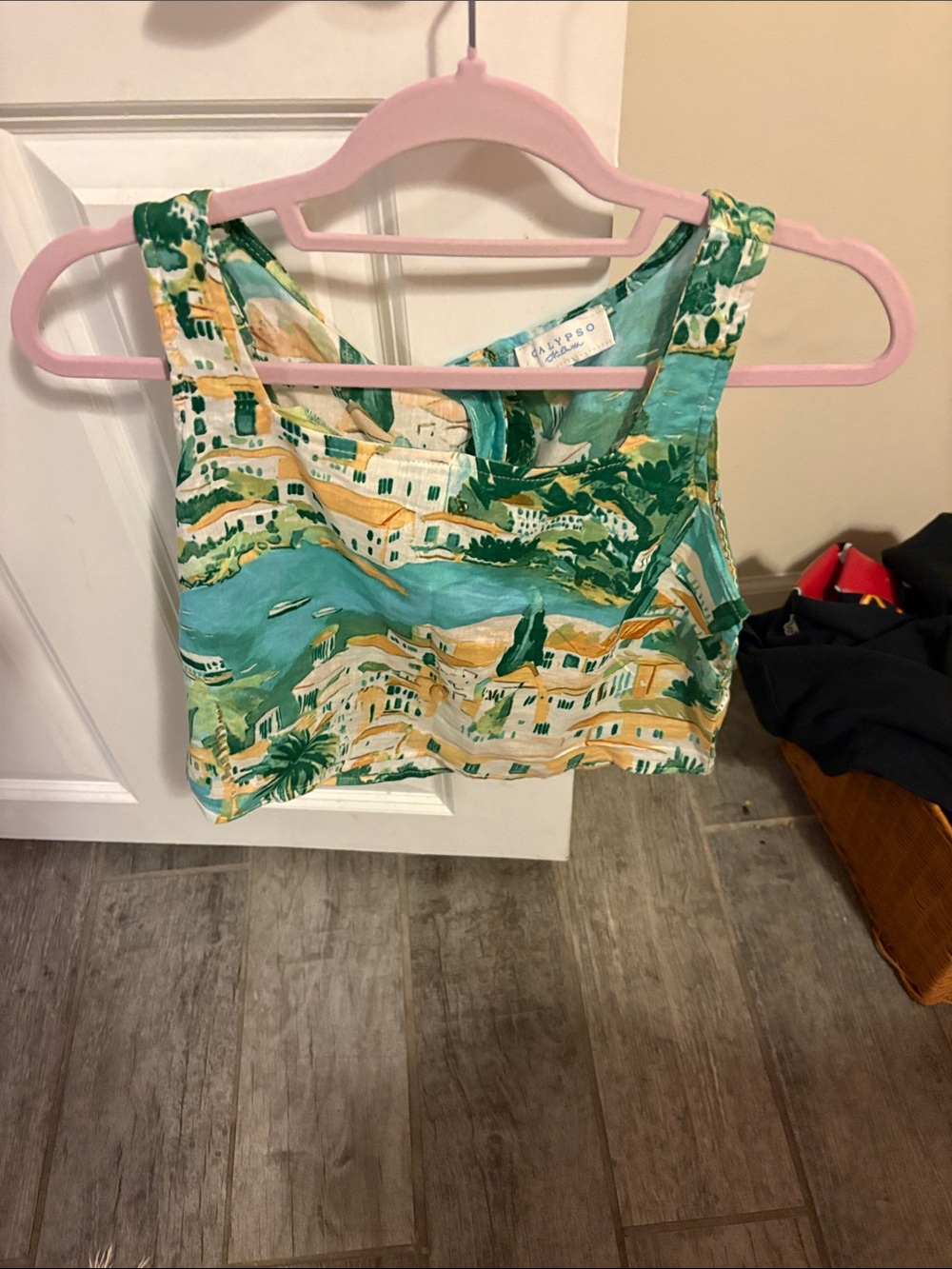 Calypso St. Barth Green and Yellow Scenic Crop Tank